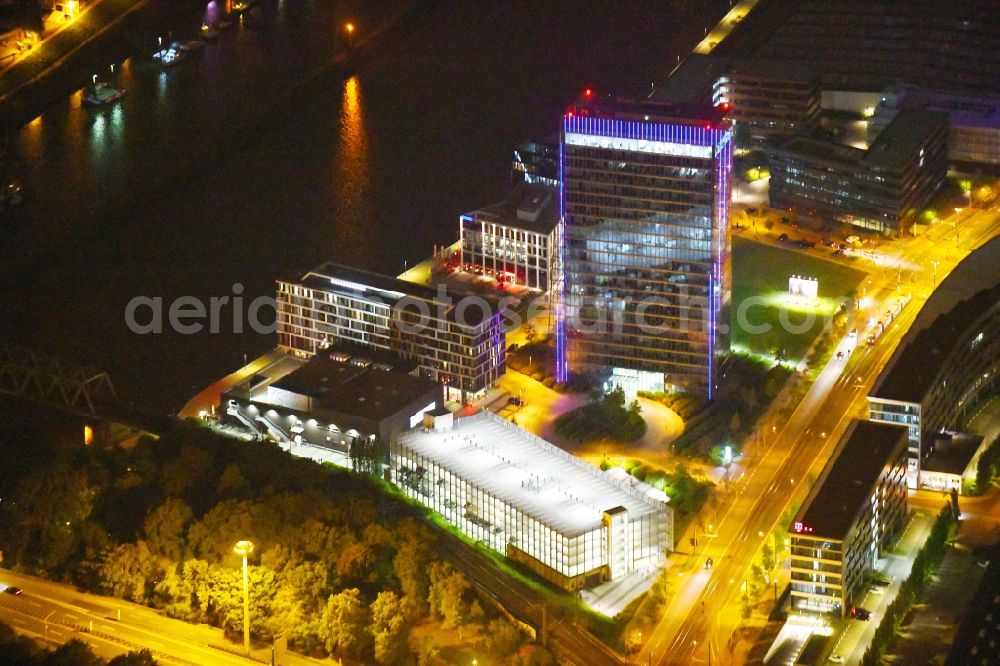 Aerial photograph at night Bremen - Night lighting Office and corporate management high-rise building Wesertower Am Weser-Terminal in Bremen, Germany