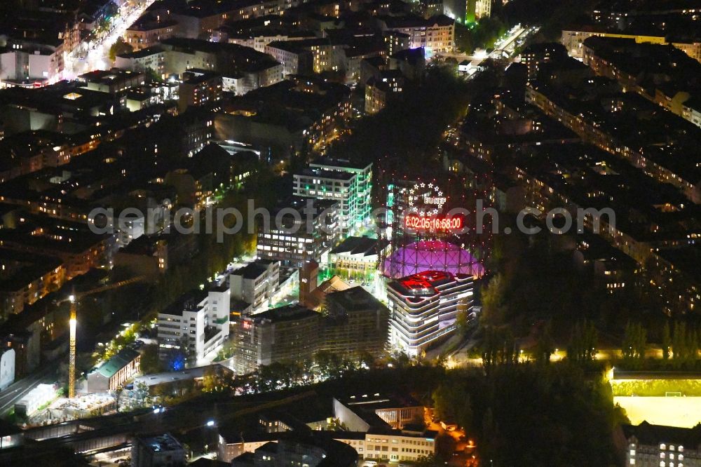 Berlin at night from above - Night lighting office building on EUREF-Conpus on Torgauer Strasse in the district Schoeneberg in Berlin, Germany