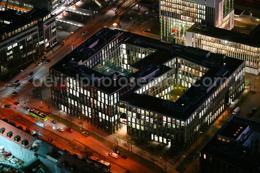 München at night from above - Night lighting office building on street Arnulfstrasse in the district Maxvorstadt in Munich in the state Bavaria, Germany