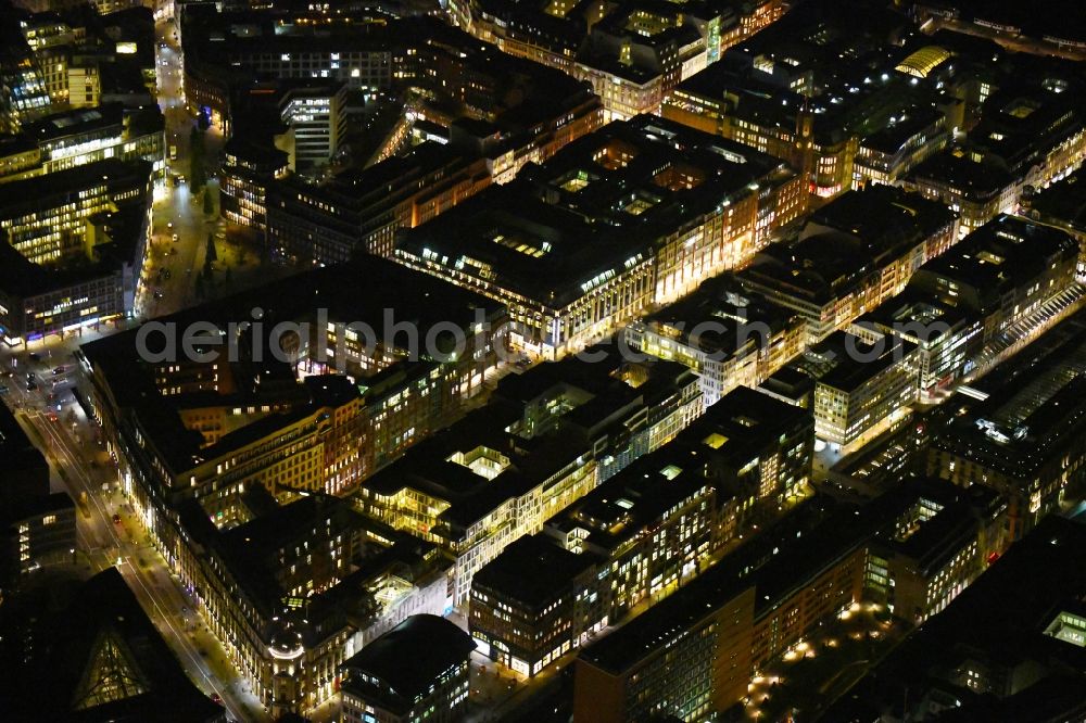 Aerial image at night Hamburg - Night lighting office building Neuer Wall - Am Alsterfleet - Alter Wall in Hamburg, Germany