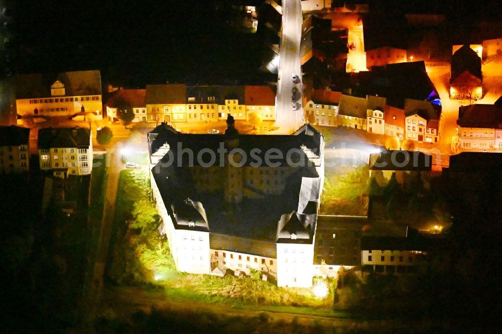 Aerial photograph at night Coswig (Anhalt) - Night lighting castle of in Coswig (Anhalt) in the state Saxony-Anhalt, Germany
