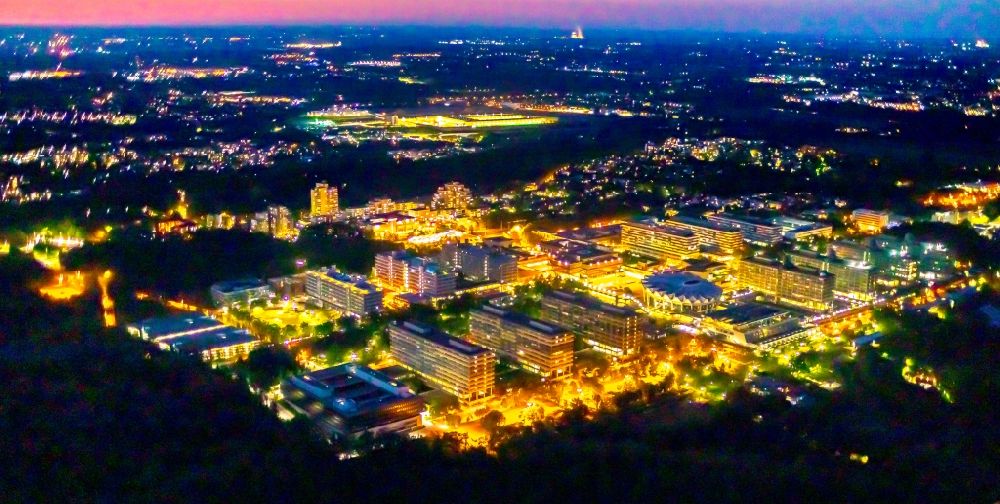 Aerial photograph at night Bochum - Night lighting campus building of the Ruhr-university in Bochum at Ruhrgebiet in the state North Rhine-Westphalia