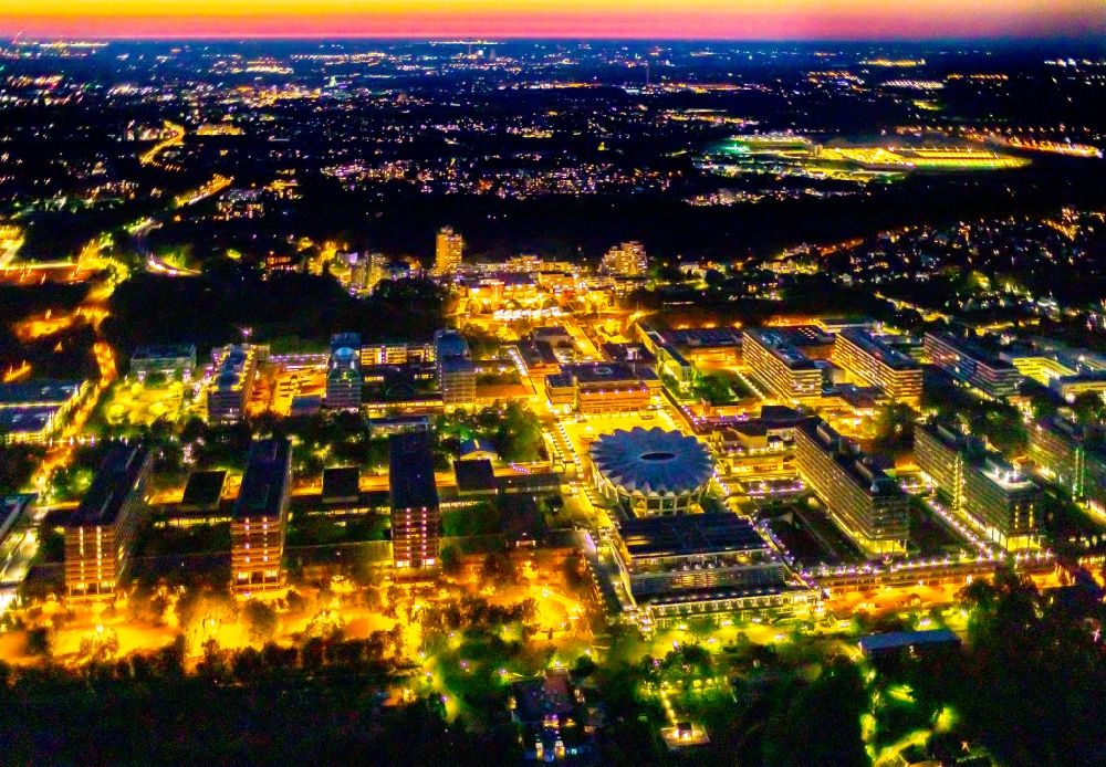 Bochum at night from above - Night lighting campus building of the Ruhr-university in Bochum at Ruhrgebiet in the state North Rhine-Westphalia