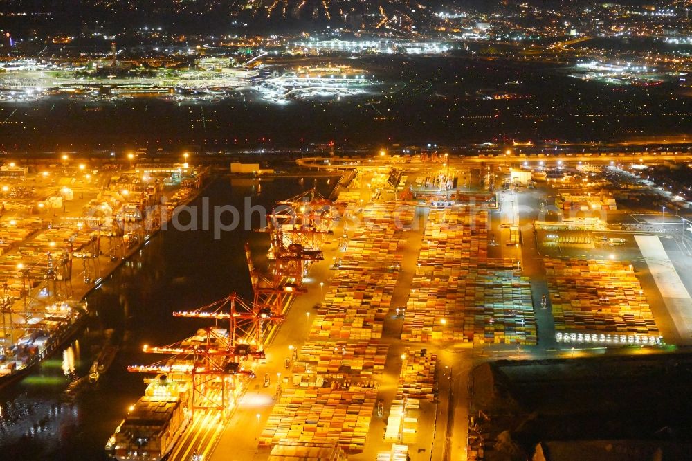 Aerial image at night Newark - Night lighting Container Terminal in the port of the international port Port Newark on E Bay Ave in Newark in New Jersey, United States of America
