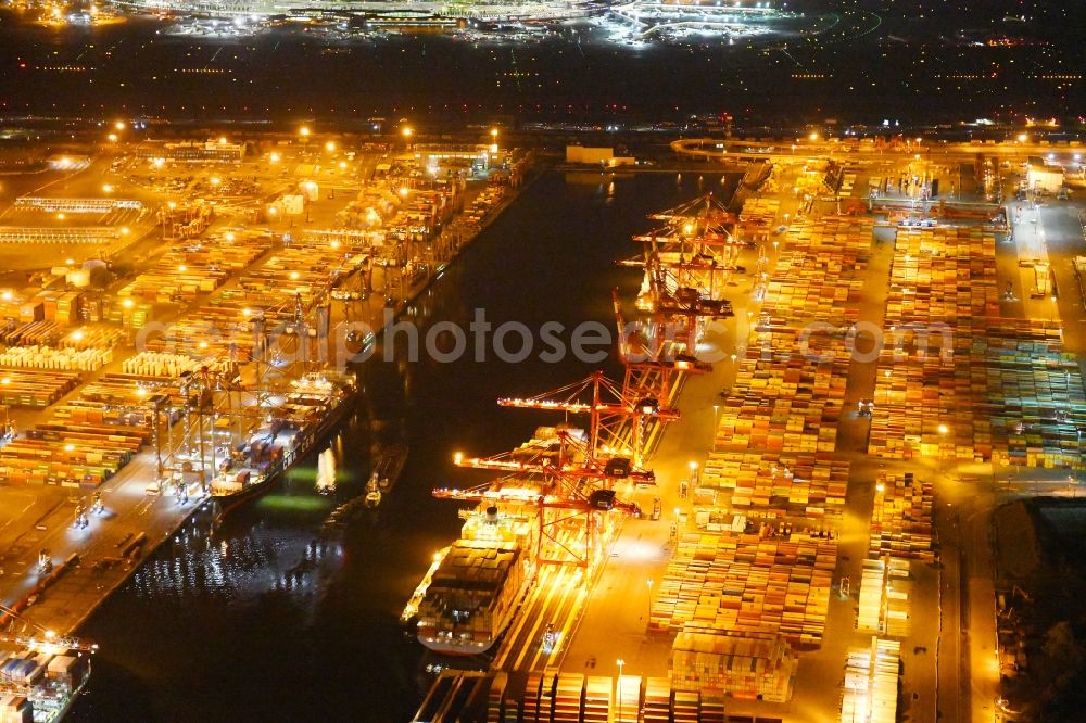 Newark at night from above - Night lighting Container Terminal in the port of the international port Port Newark on E Bay Ave in Newark in New Jersey, United States of America