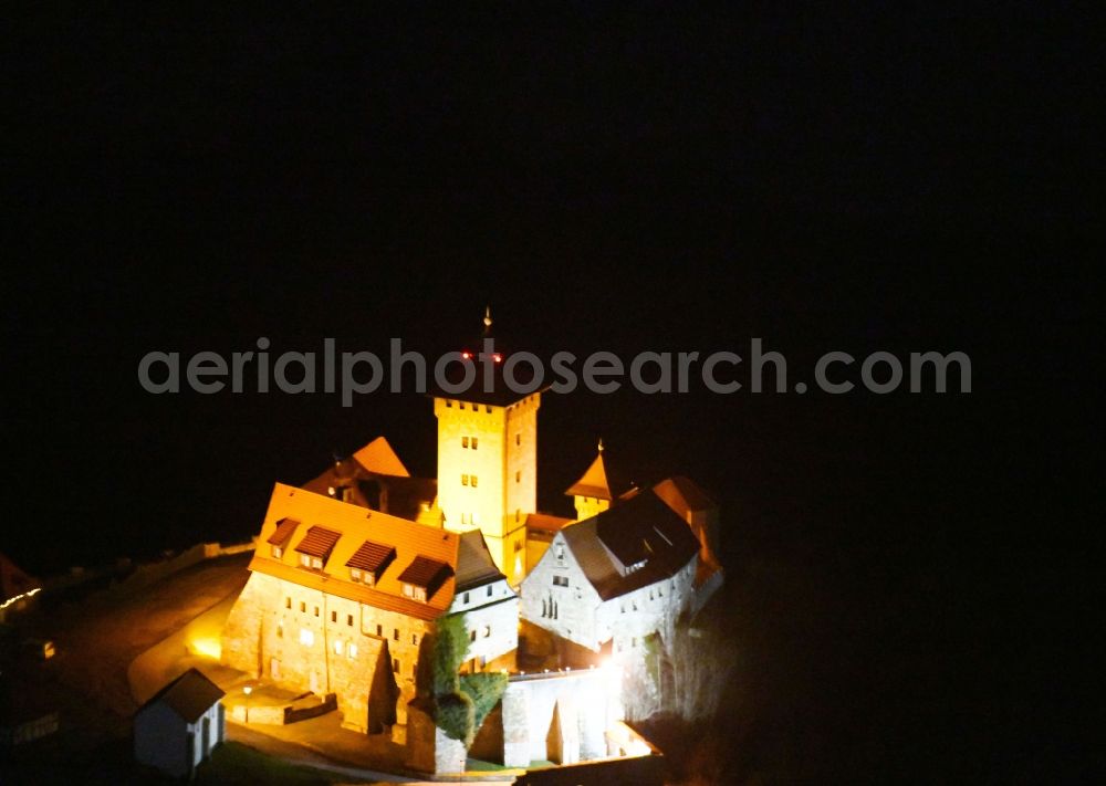 Amt Wachsenburg at night from above - Night lighting Castle of the fortress Wachsenburg in Amt Wachsenburg in the state Thuringia
