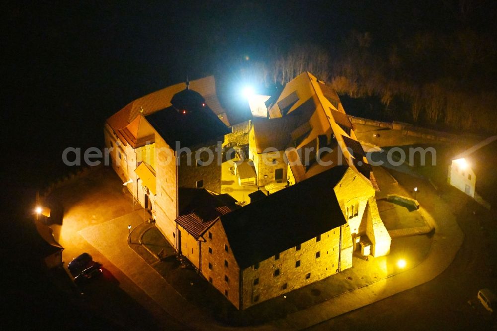 Aerial image at night Amt Wachsenburg - Night lighting Castle of the fortress Wachsenburg in Amt Wachsenburg in the state Thuringia
