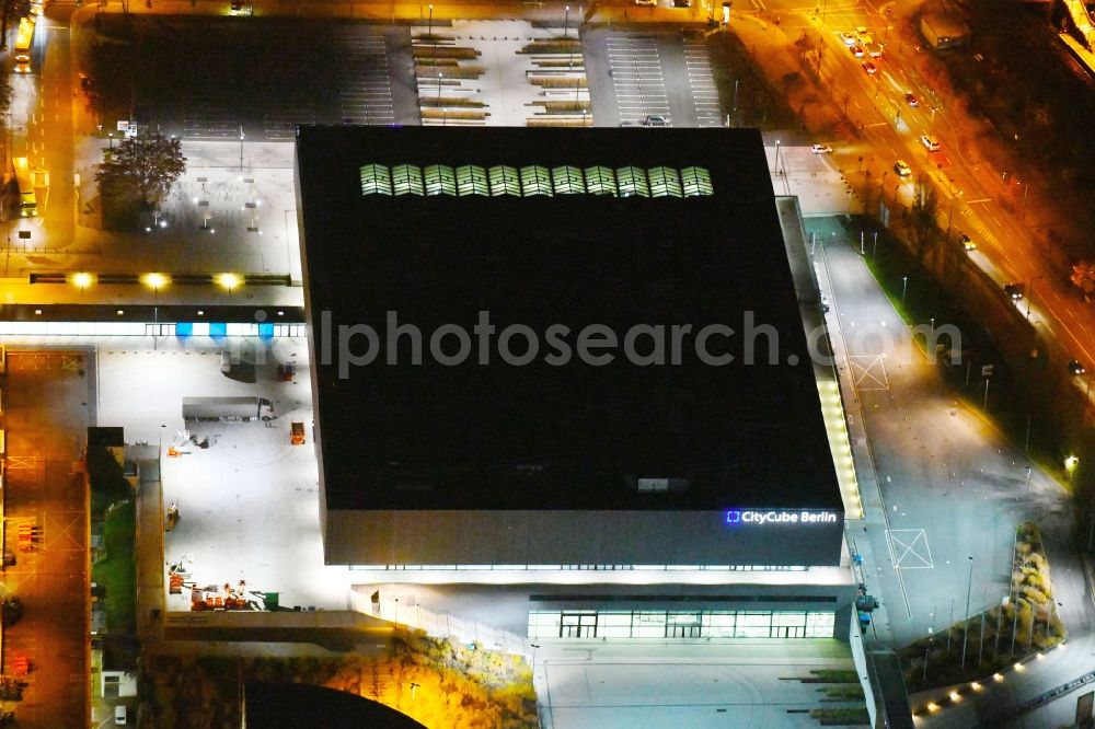 Aerial photograph at night Berlin - Night aerial view of the exhibition Venue CityCube at the exhibition grounds in Berlin Charlottenburg