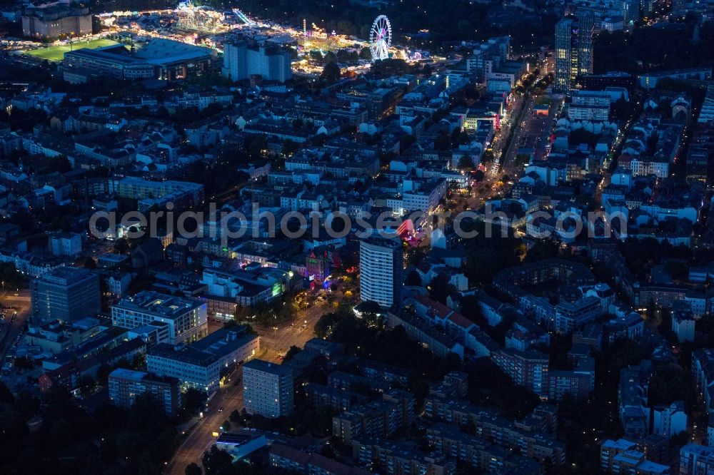 Hamburg at night from above - Night aerial view of the Reeperbahn in Hamburg's entertainment and red-light district of St. Pauli in Hamburg
