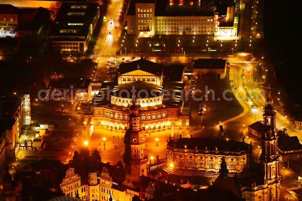 Dresden at night from above - Night lighting View of the opera Semperoper in Dresden in the state Saxony