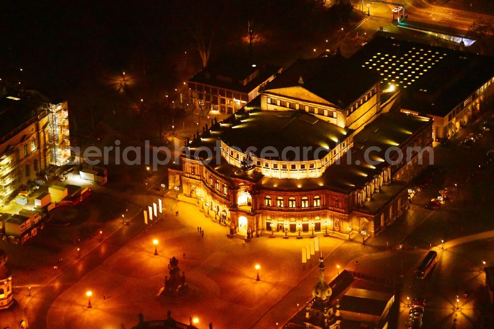 Dresden at night from above - Night lighting View of the opera Semperoper in Dresden in the state Saxony