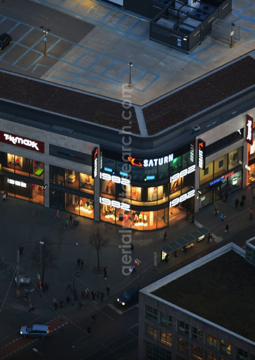 Berlin at night from above - View of shopping center on Elcknerplatz at Berlin - Köpenick