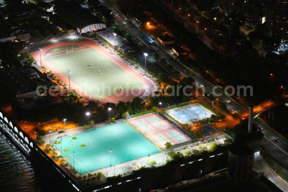 New York at night from above - Night lighting Ensemble of sports grounds on River Bank State Park in New York in United States of America