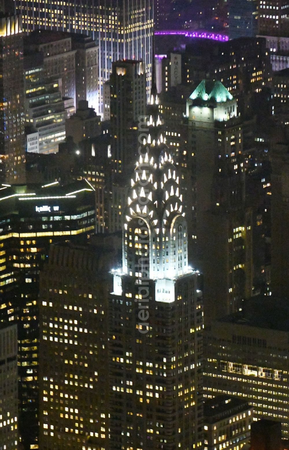 New York at night from above - Night lighting High-rise buildings Chrysler Building on Lexington Avenue in New York in United States of America