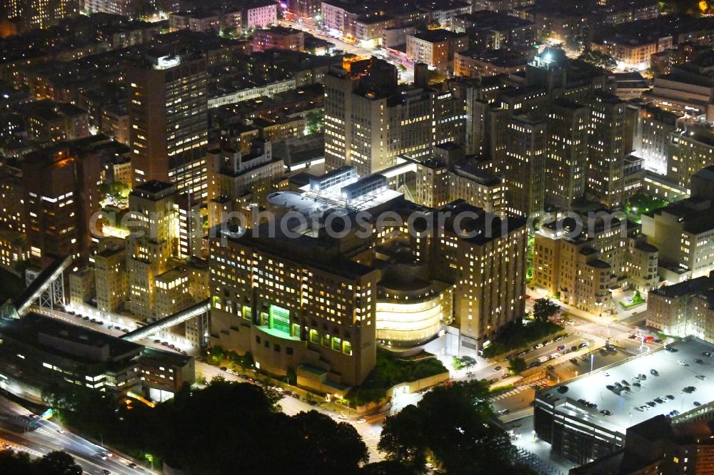 New York at night from the bird perspective: Night lighting Hospital grounds of the Clinic Milstein Hospital on Fort Washington Ave in New York in United States of America