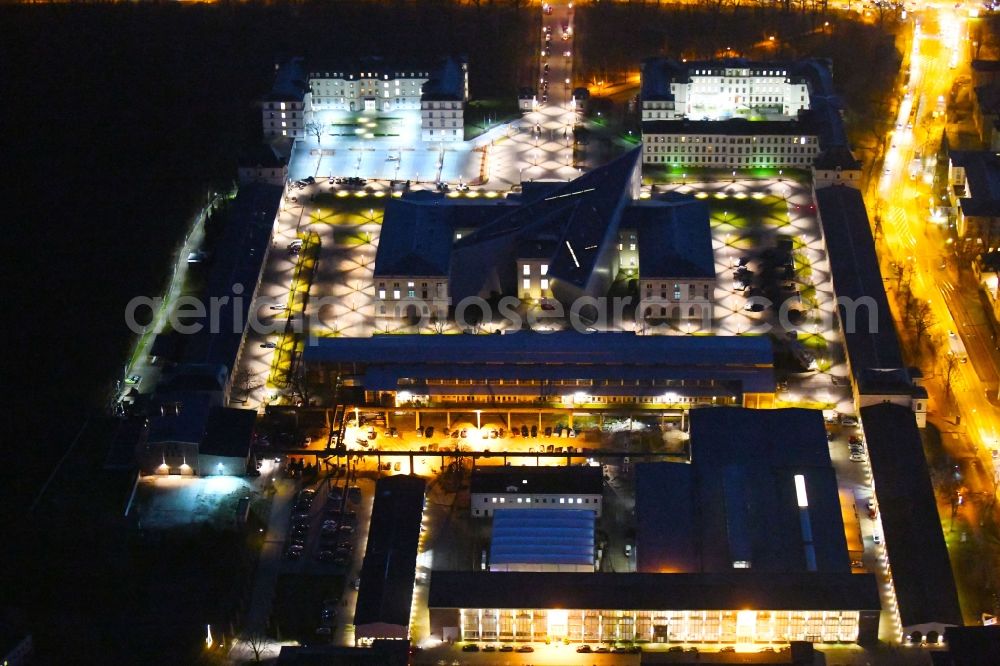 Aerial photograph at night Dresden - Night lighting View of the Dresden Military History Museum ( Army Museum ) during the implementation and expansion