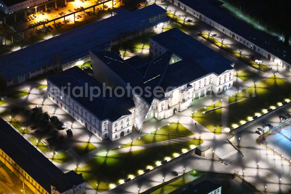 Dresden at night from above - Night lighting View of the Dresden Military History Museum ( Army Museum ) during the implementation and expansion