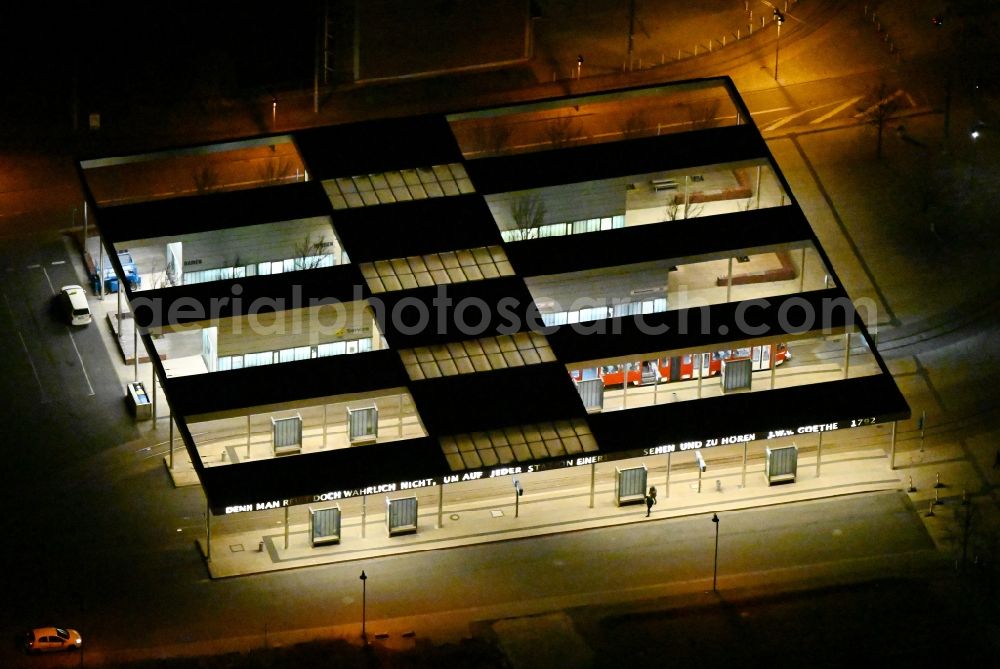 Aerial image at night Gotha - Night aerial view of the ZOB omnibus station and the tram stop of the public transport company in Gotha in the state of Thuringia, Germany