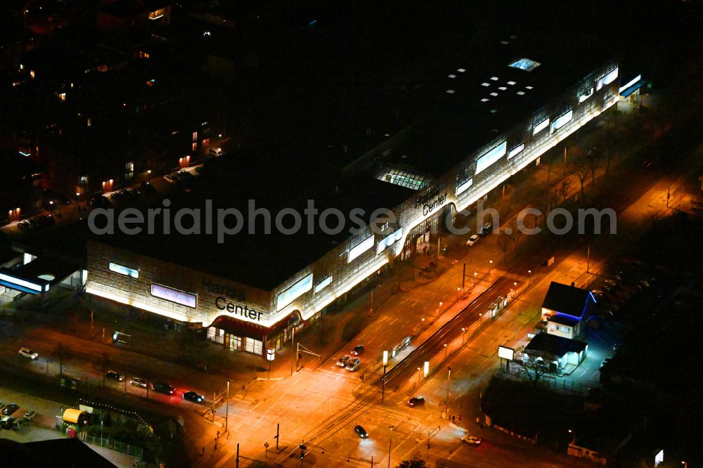 Berlin at night from above - Night lighting building of the shopping center Hansa Center Berlin on Hansastrasse in the district Hohenschoenhausen in Berlin, Germany