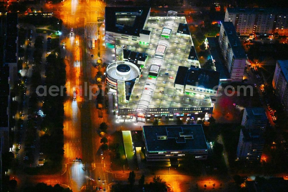Berlin at night from above - Night lighting building of the shopping center Linden-Center Berlin on Prerower Platz in the district Neu-Hohenschoenhausen in the district Hohenschoenhausen in Berlin, Germany