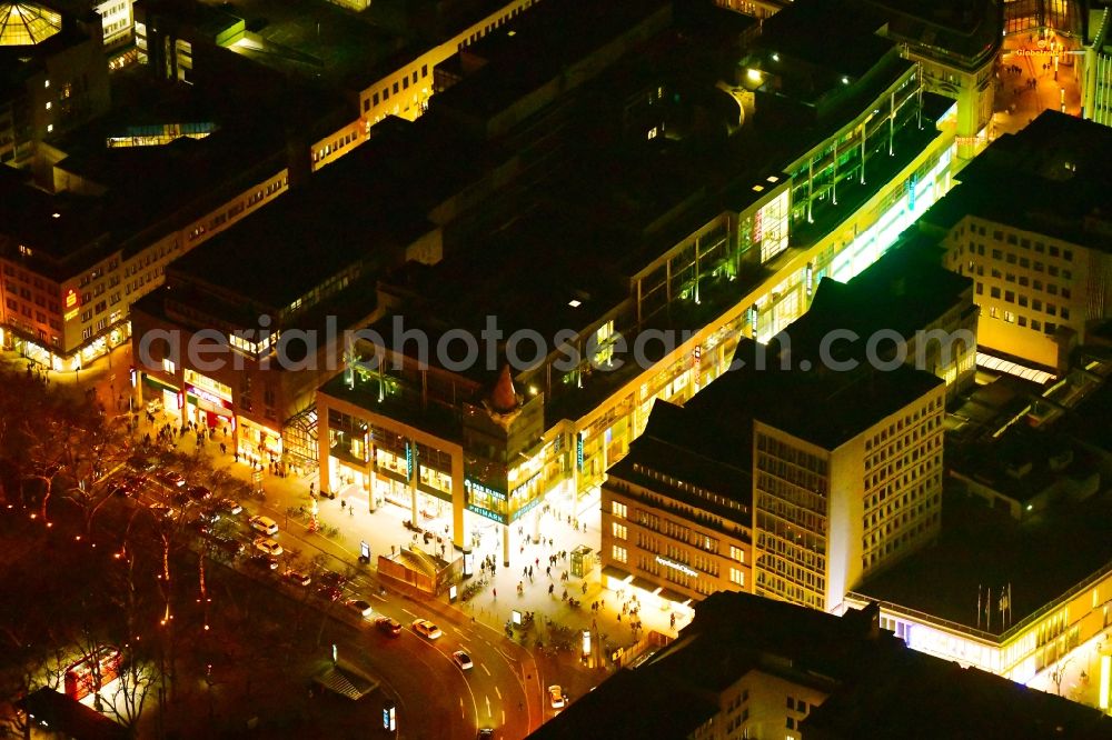 Aerial image at night Köln - Night lighting building of the shopping center Neumarkt Galerie in the district Zentrum in Cologne in the state North Rhine-Westphalia, Germany