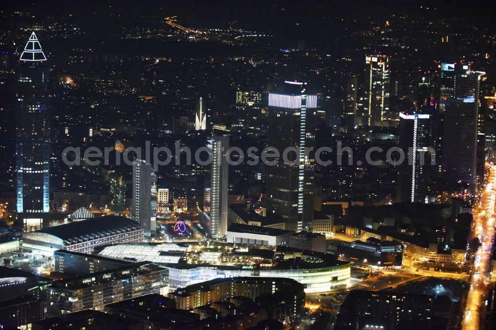 Frankfurt am Main at night from above - Night lighting building of the shopping center Skyline Plaza on Europa - Allee in the district Gallus in Frankfurt in the state Hesse, Germany