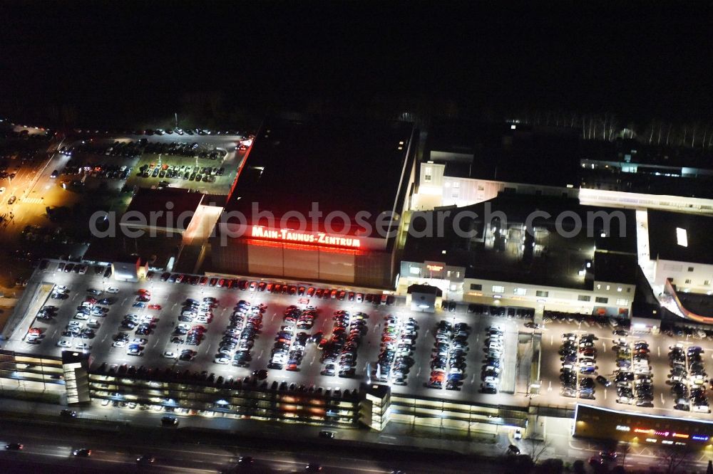 Aerial image at night Sulzbach (Taunus) - Night view Shopping center MTZ Main-Taunus - Center in Sulzbach / Hesse