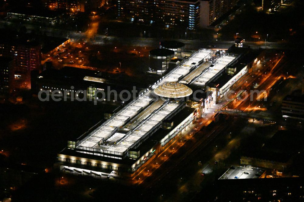 Aerial image at night Leipzig - Night lighting building of the shopping center Allee-Center in the district Gruenau in Leipzig in the state Saxony, Germany