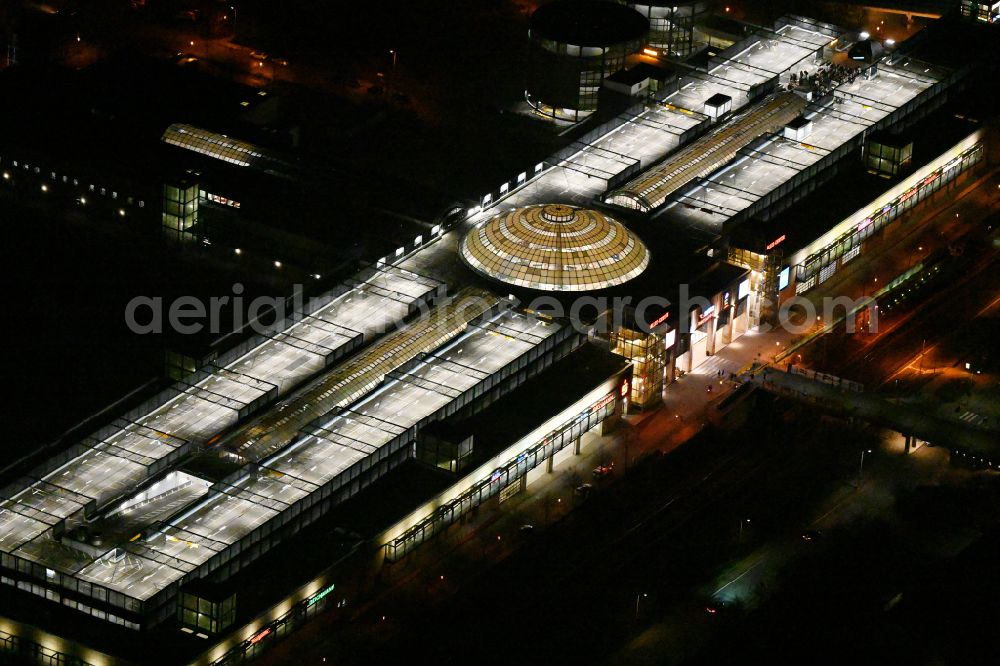 Leipzig at night from above - Night lighting building of the shopping center Allee-Center in the district Gruenau in Leipzig in the state Saxony, Germany