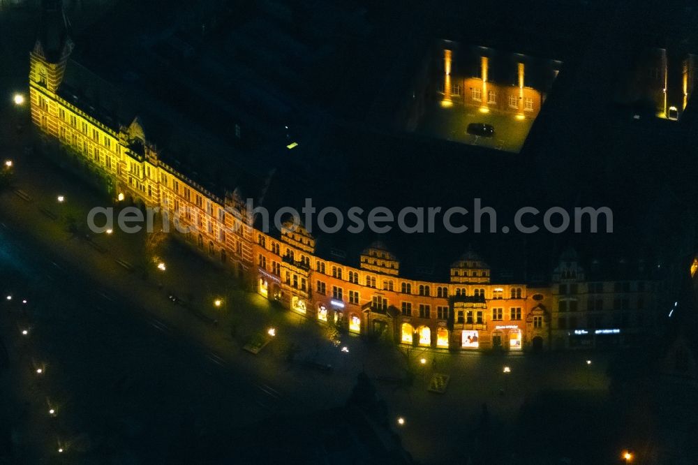 Aerial image at night Erfurt - Night lighting street guide of famous promenade and shopping street Anger in the district Zentrum in Erfurt in the state Thuringia, Germany