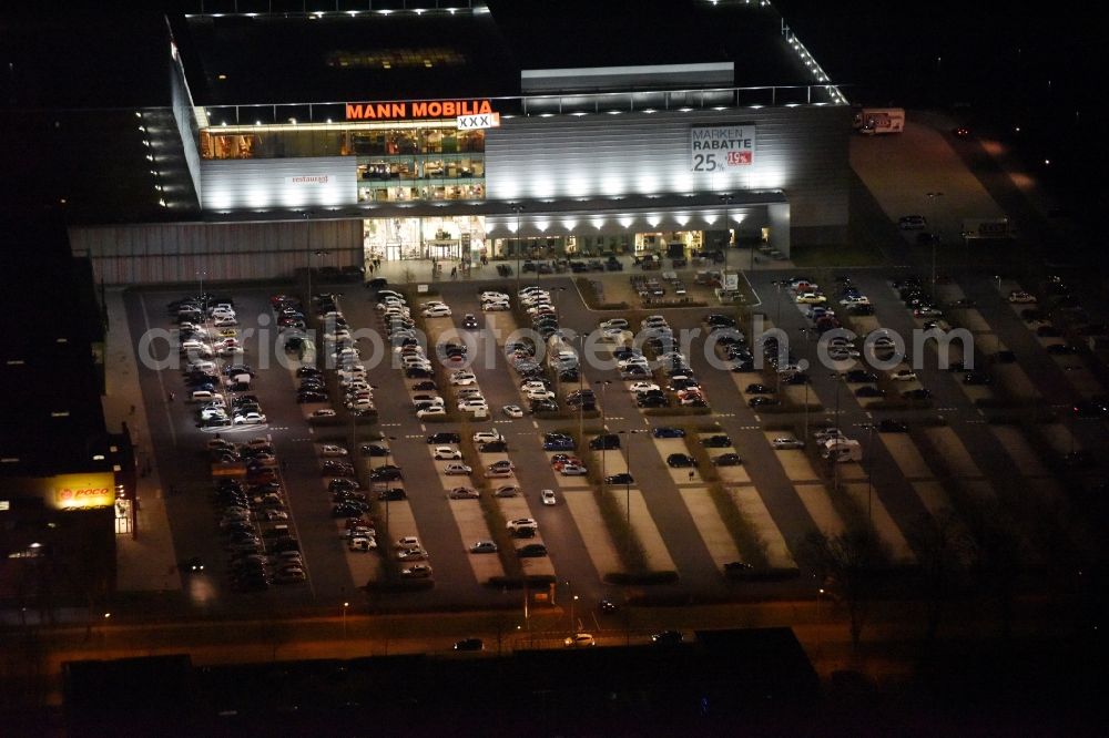 Aerial image at night Eschborn - Night view Building of the store - furniture market XXXL Mann Mobilia in Sulzbach (Taunus) in the state Hesse