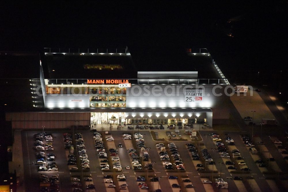 Eschborn at night from above - Night view Building of the store - furniture market XXXL Mann Mobilia in Sulzbach (Taunus) in the state Hesse
