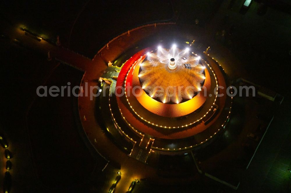 Aerial image at night Hohen Neuendorf - Night lighting Building of the restaurant Himmelspagode in Hohen Neuendorf in the state Brandenburg, Germany