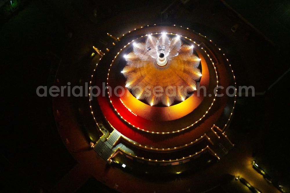 Hohen Neuendorf at night from above - Night lighting Building of the restaurant Himmelspagode in Hohen Neuendorf in the state Brandenburg, Germany