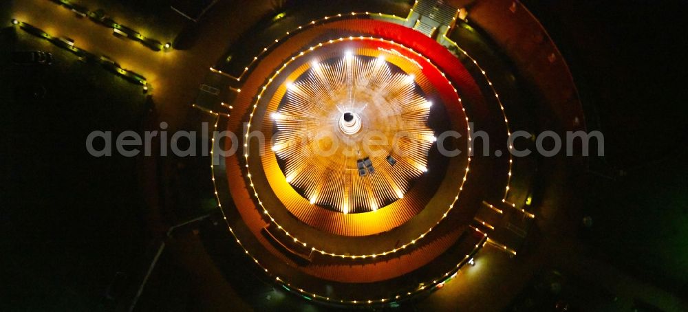 Hohen Neuendorf at night from above - Night lighting Building of the restaurant Himmelspagode in Hohen Neuendorf in the state Brandenburg, Germany