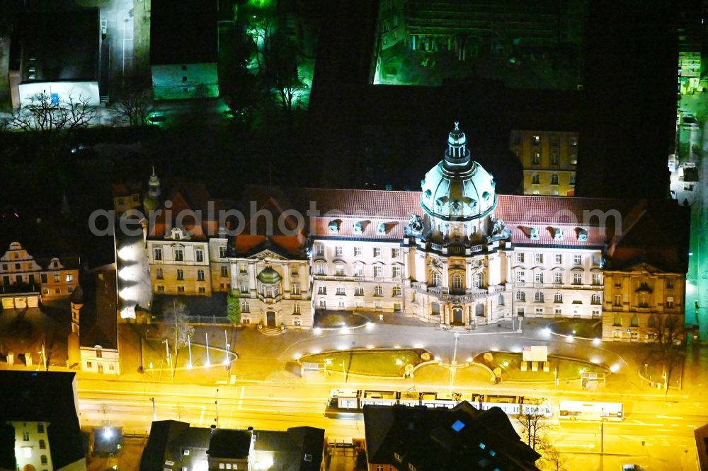 Potsdam at night from above - Night lighting town Hall building of the city administration on Friedrich-Ebert-Strasse in Potsdam in the state Brandenburg, Germany