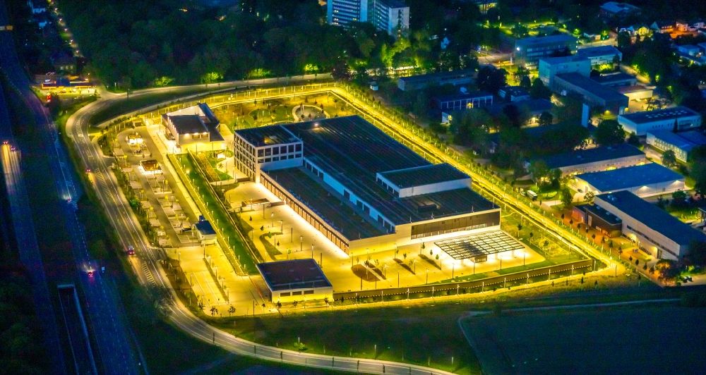 Dortmund at night from the bird perspective: Night lighting new building complex on the site of the logistics center money store of the Deutschen Bundesbank in Dortmund at Ruhrgebiet in the state North Rhine-Westphalia