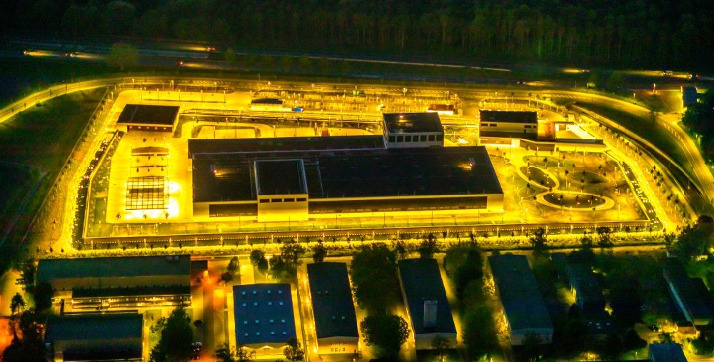 Aerial photograph at night Dortmund - Night lighting new building complex on the site of the logistics center money store of the Deutschen Bundesbank in Dortmund at Ruhrgebiet in the state North Rhine-Westphalia