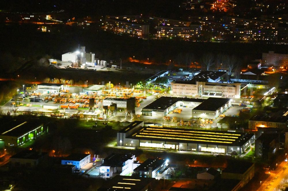 Aerial image at night Berlin - Night lighting site waste and recycling sorting BSR Recyclinghof Nordring in the district Marzahn in Berlin, Germany