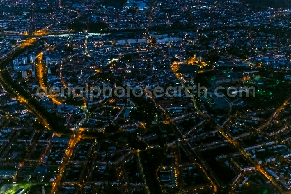 Aerial photograph at night Erfurt - Night lighting City area with outside districts and inner city area in Erfurt in the state Thuringia, Germany