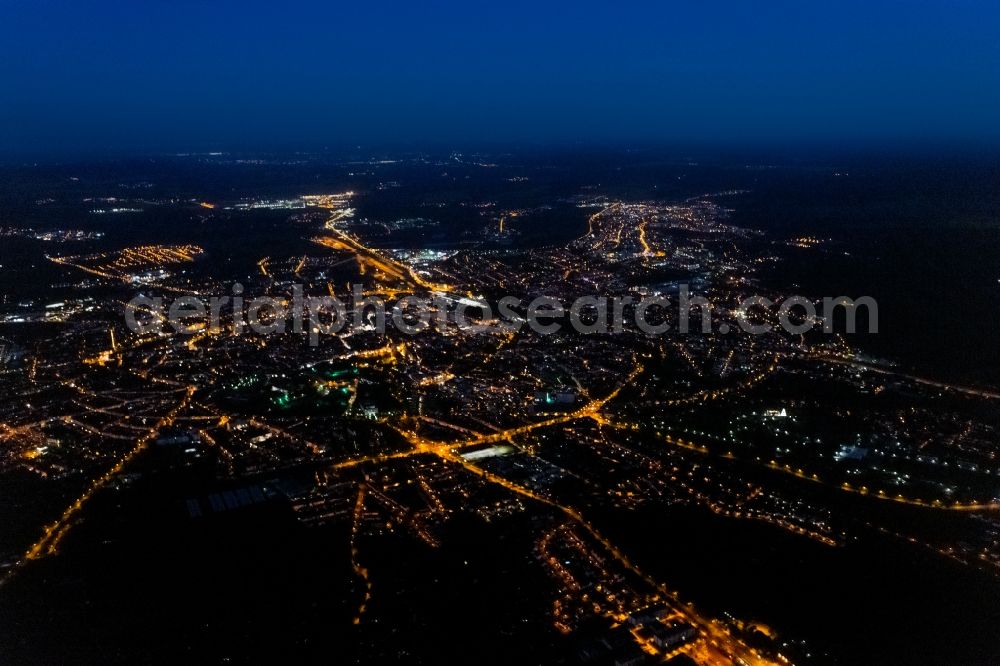 Aerial image at night Erfurt - Night lighting City area with outside districts and inner city area in Erfurt in the state Thuringia, Germany