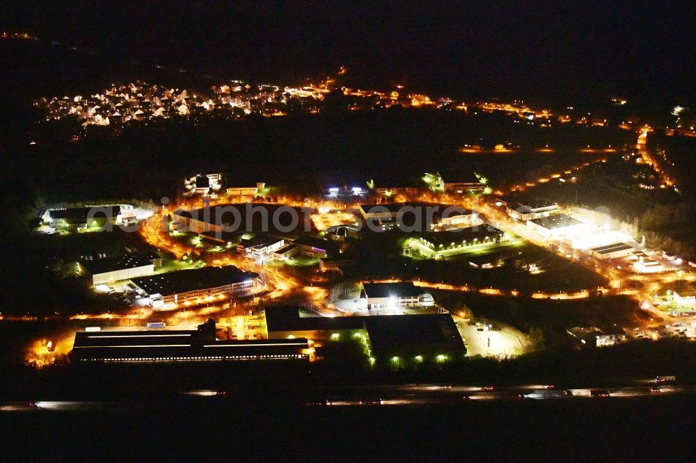 Ludwigsfelde at night from above - Night lighting industrial estate and company settlement Brandenburg Park in Ludwigsfelde in the state Brandenburg, Germany