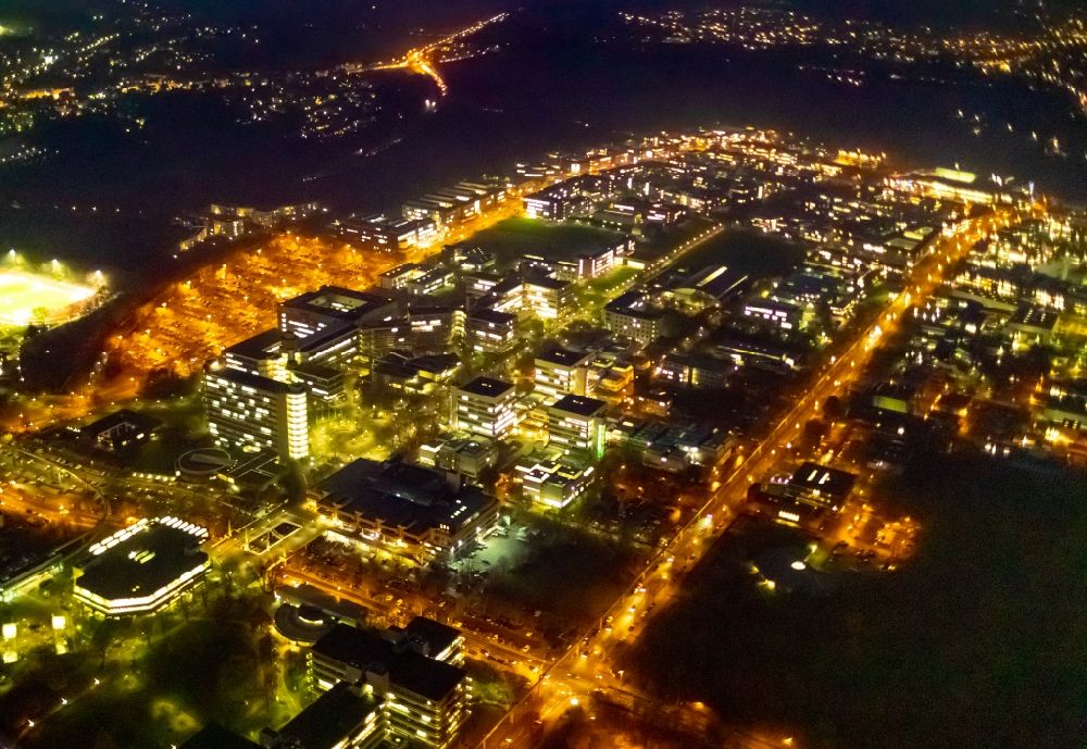 Aerial image at night Dortmund - Night lighting industrial park TechnologiePark Dortmund in Dortmund in the state North Rhine-Westphalia, Germany