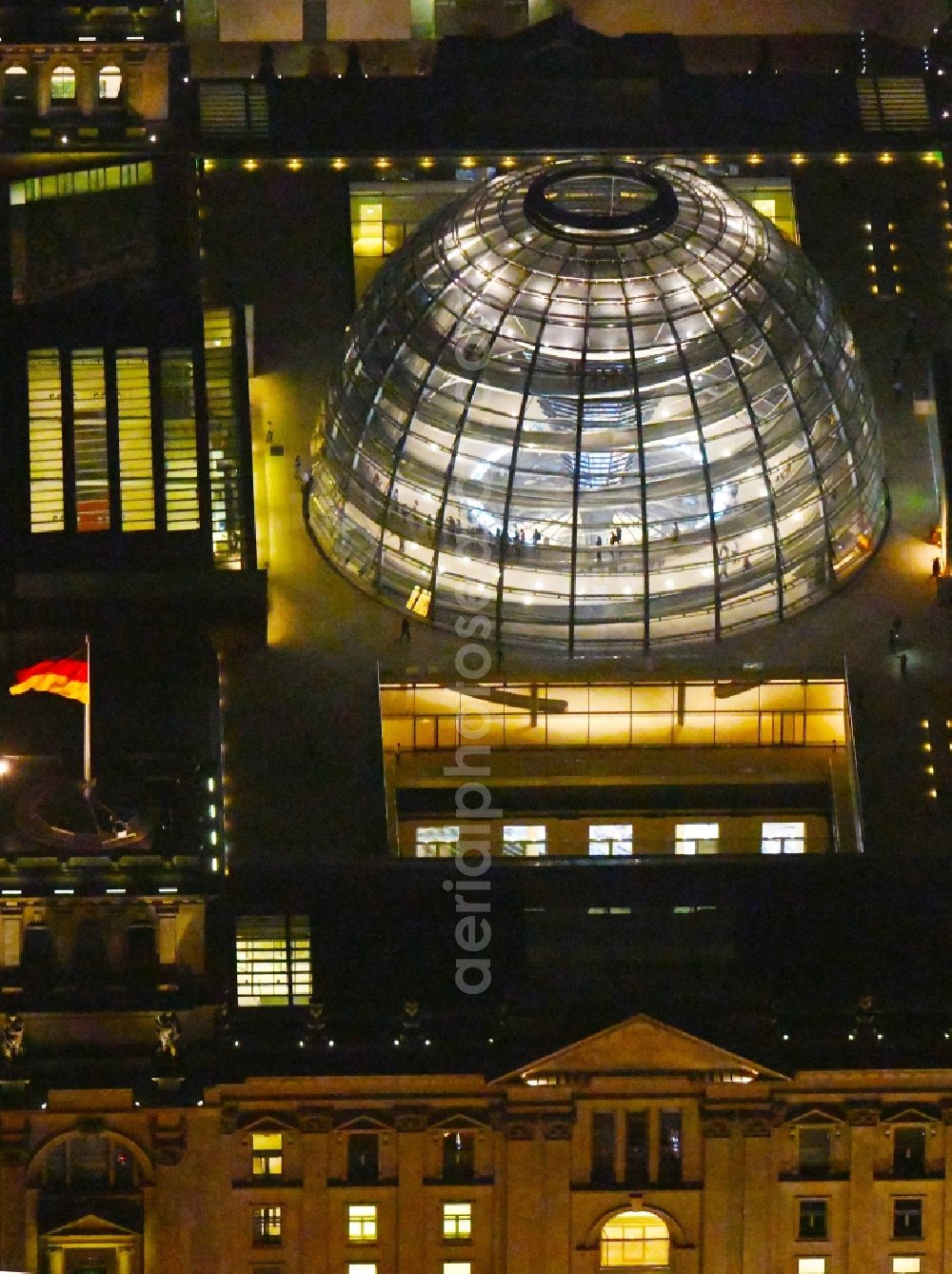 Berlin at night from above - Night lighting Glass dome on the roof of Reichstag in Berlin on the Spree sheets in Berlin - Mitte