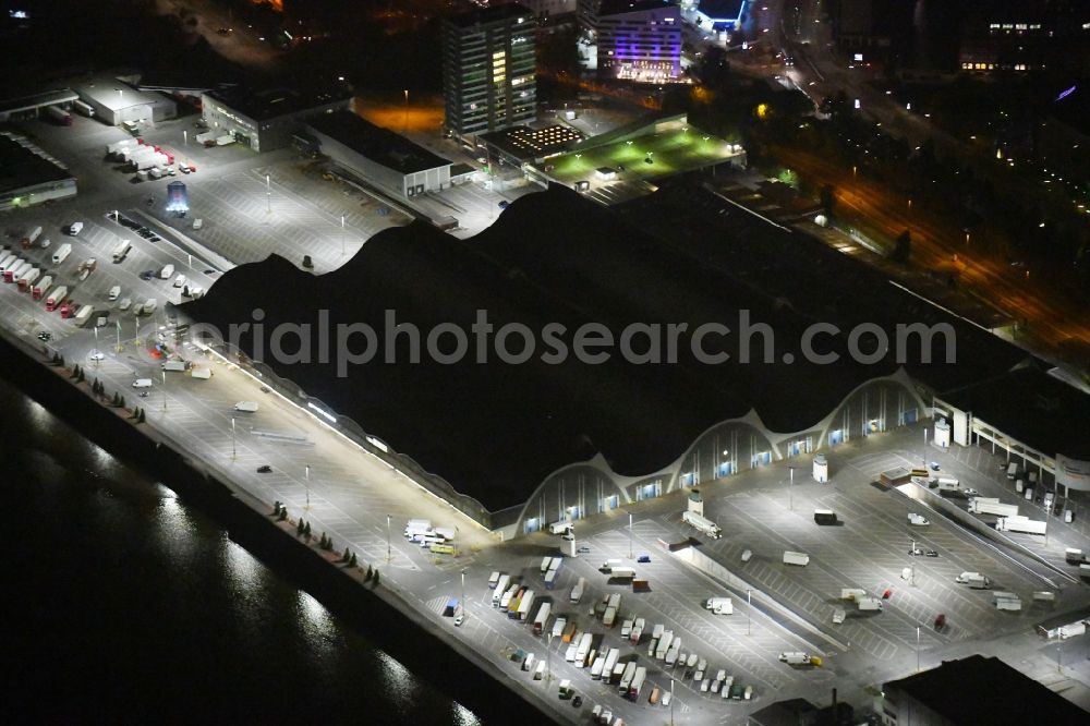 Hamburg at night from above - Night lighting Building of the wholesale center for flowers, fruits and vegetables in Hamburg, Germany