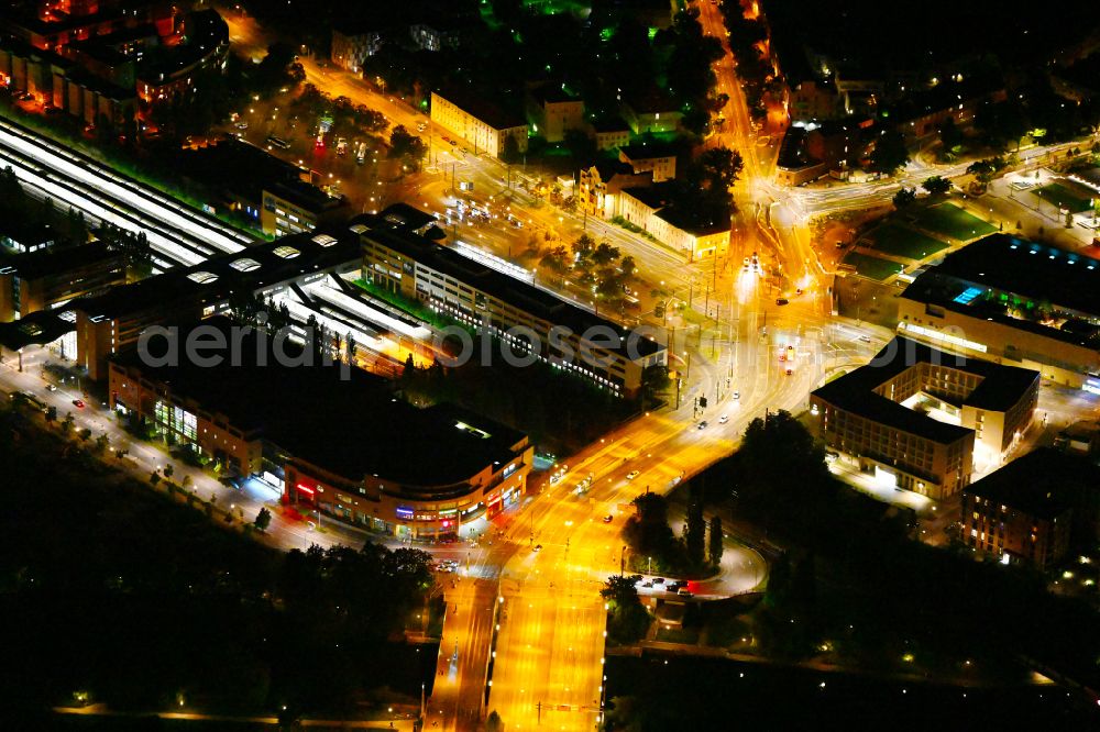 Aerial image at night Potsdam - Night lighting main station in Potsdam in the state Brandenburg