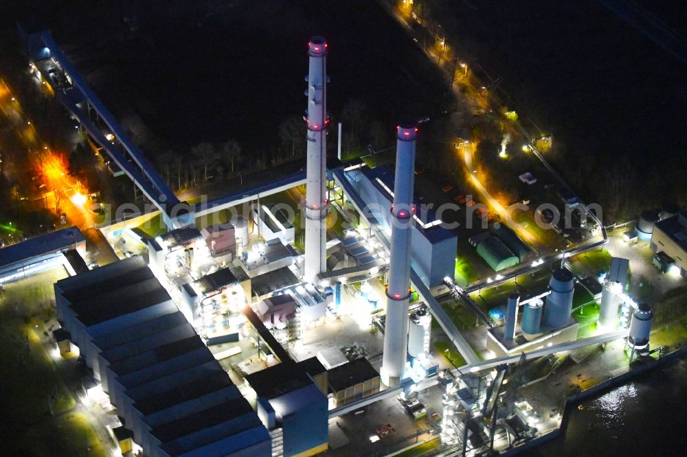 Wedel at night from above - Night lighting view of the Wedel Power Station at the river Elbe in Schleswig-Holstein