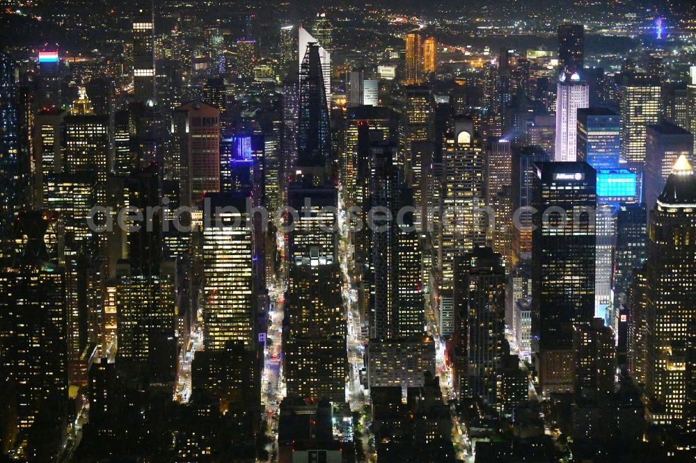 New York at night from above - Night lighting High-rise ensemble in the district Manhattan in New York in United States of America