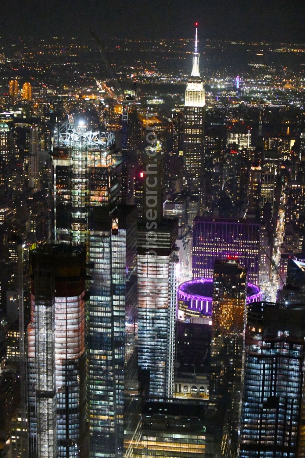 New York at night from above - Night lighting High-rise ensemble of on 33rd Street in New York in United States of America