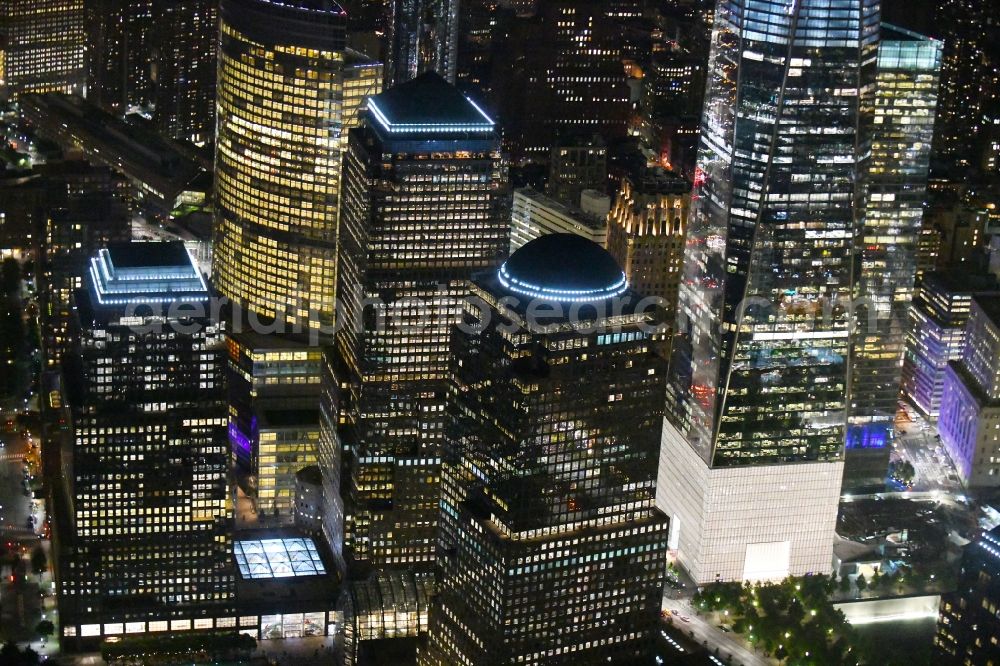 Aerial image at night New York - Night lighting High-rise ensemble of West St - Brookfield Place in the district Manhattan in New York in United States of America